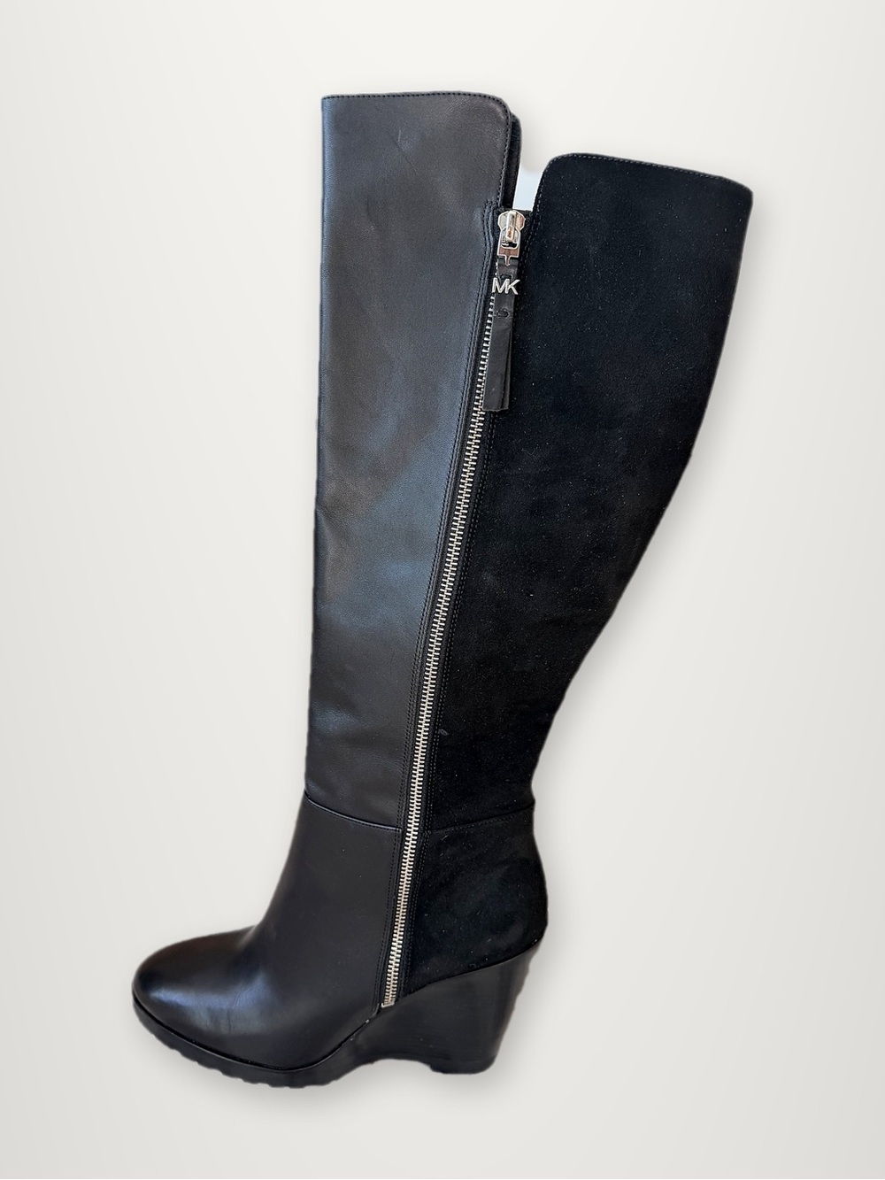 Michael Kors Black Leather & Suede Over-the-Knee Wedge Boots (11)
